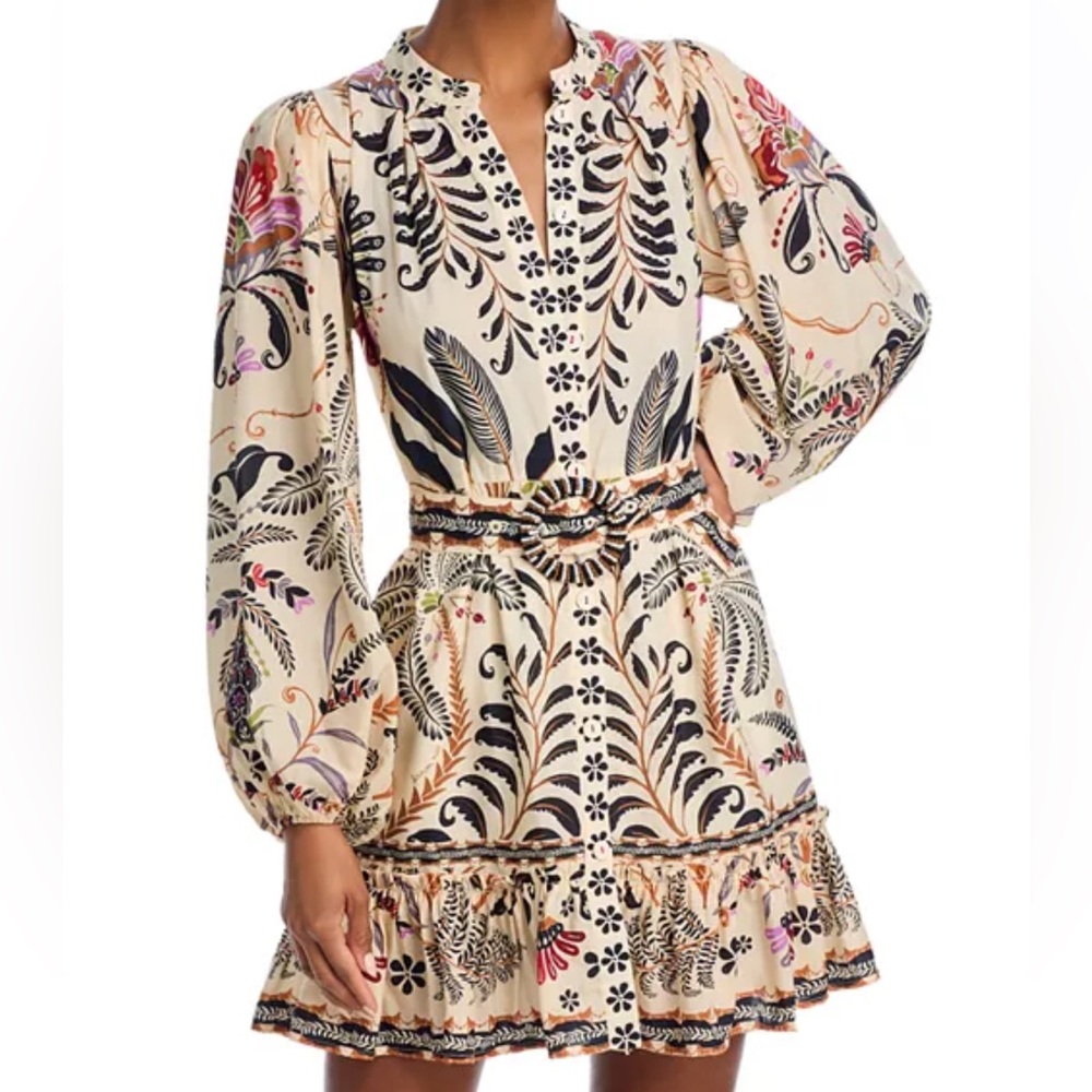 FARM Rio Cream Mini Dress with Black and Multicolor Floral Print